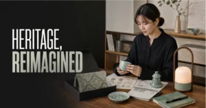 Korean museum goods concept showing cultural heritage reinterpreted as contemporary everyday consumer products